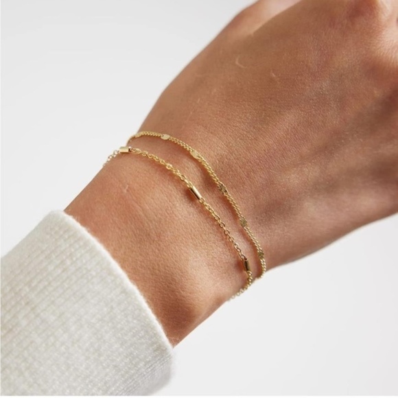 GOLD 14k Gold Plated 2pc Chain Dainty Bracelet Set - Picture 1 of 2